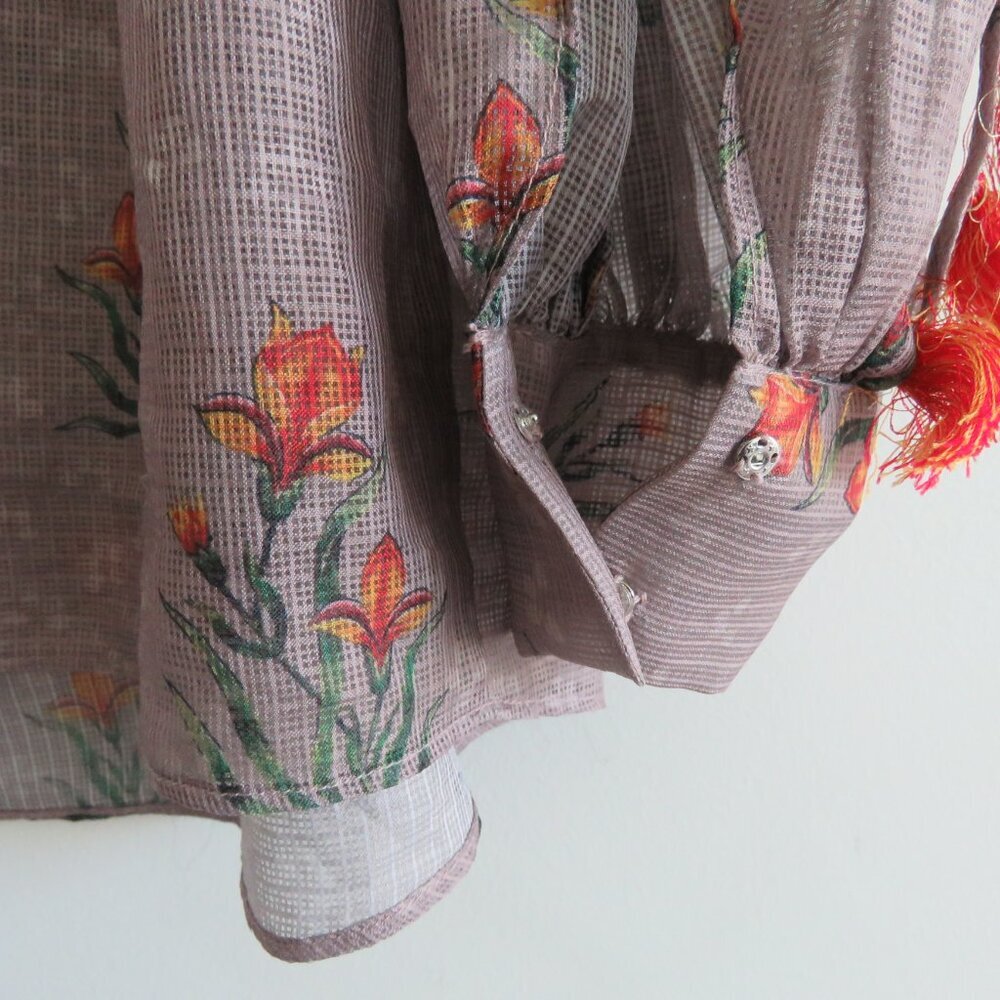 SACHIN + BABI Acacia Floral Tasseled Sheer Boho Blouse - Size S - Picture 13 of 15